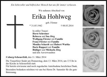 Traueranzeige von Erika Hohlweg von Neue Presse Coburg