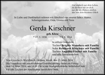 Traueranzeige von Gerda Kirschner von Neue Presse Coburg