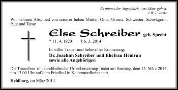 Traueranzeige von Else Schneider von Südthüringer Presse