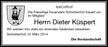 Traueranzeige von Dieter Küspert von Frankenpost
