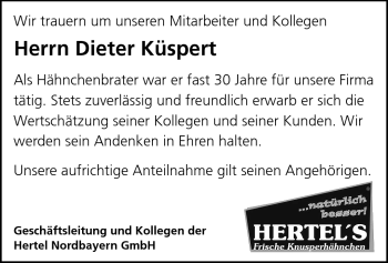 Traueranzeige von Dieter Küspert von Frankenpost