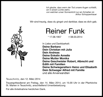 Traueranzeige von Reiner Funk von Neue Presse Coburg