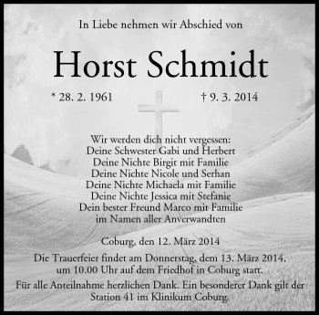 Traueranzeige von Horst Schmidt von Neue Presse Coburg