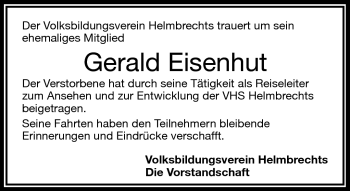 Traueranzeige von Gerald Eisenhut von Frankenpost