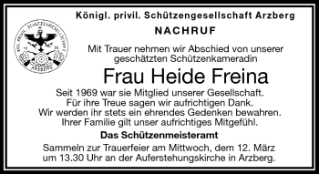 Traueranzeige von Heide Freina von Frankenpost