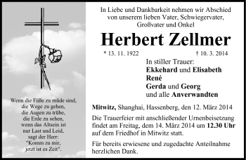 Traueranzeige von Herbert Zellmer von Neue Presse Coburg