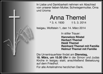 Traueranzeige von Anna Themel von Frankenpost