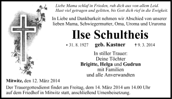 Traueranzeige von Ilse Schultheis von Neue Presse Coburg