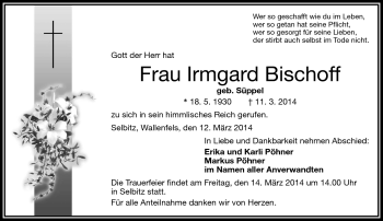 Traueranzeige von Irmgard Bischoff von Frankenpost