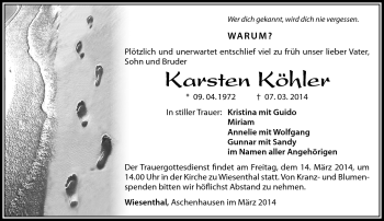 Traueranzeige von Karsten Köhlerq von Südthüringer Presse