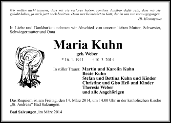 Traueranzeige von Maria Kuhn von Südthüringer Presse