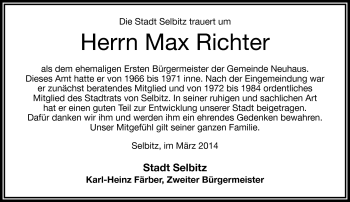 Traueranzeige von Max Richter von Frankenpost