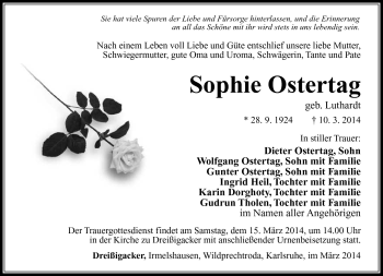 Traueranzeige von Sophie Ostertag von Südthüringer Presse