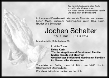 Traueranzeige von Jochen Schelter von Frankenpost
