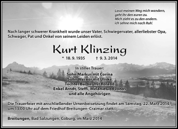 Traueranzeige von Kurt Klinzing von Südthüringer Presse