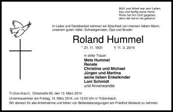 Traueranzeige von Roland Hummel von Neue Presse Coburg