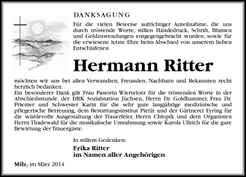 Traueranzeige von Hermann Ritter von Südthüringer Presse