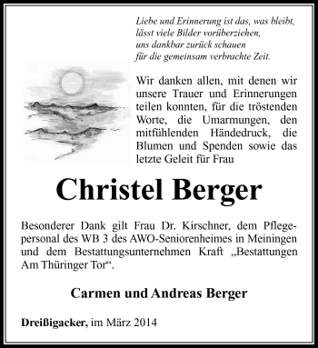 Traueranzeige von Christel Berger von Südthüringer Presse