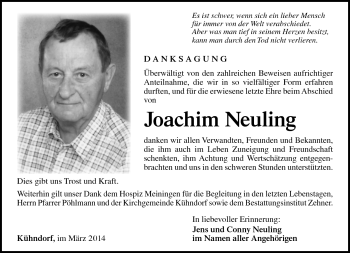 Traueranzeige von Joachim Neuling von Südthüringer Presse