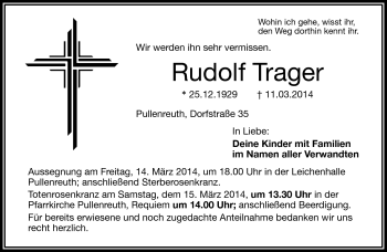Traueranzeige von Rudolf Trager von Frankenpost