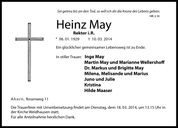 Traueranzeige von Heinz May von Neue Presse Coburg