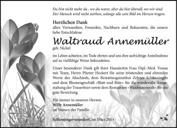 Traueranzeige von Waltraud Annemüller von Südthüringer Presse