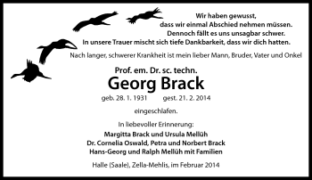 Traueranzeige von Georg Brack von Südthüringer Presse