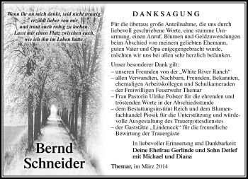 Traueranzeige von Bernd Schneider von Südthüringer Presse