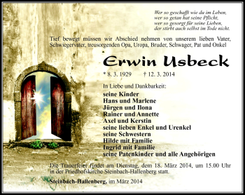 Traueranzeige von Erwin Usbeck von Südthüringer Presse
