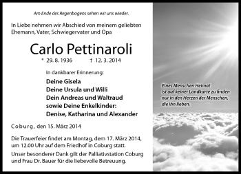 Traueranzeige von Carlo Pettinaroli von Neue Presse Coburg