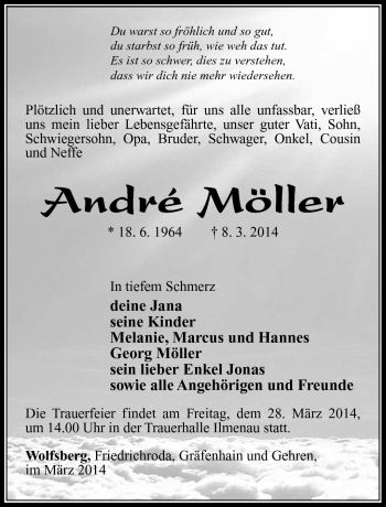 Traueranzeige von Andre Möller von Südthüringer Presse