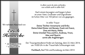 Traueranzeige von Erich Hennecke von Südthüringer Presse