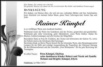 Traueranzeige von Rainer Kümpel von Südthüringer Presse