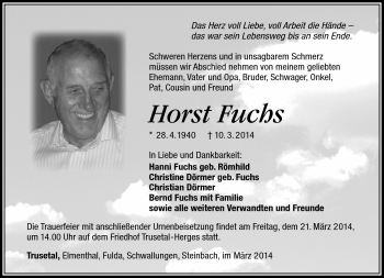 Traueranzeige von Horst Fuchs von Südthüringer Presse