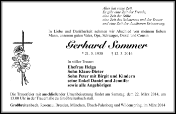 Traueranzeige von Gerhard Sommer von Südthüringer Presse