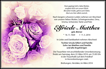 Traueranzeige von Elfriede Matthes von Südthüringer Presse