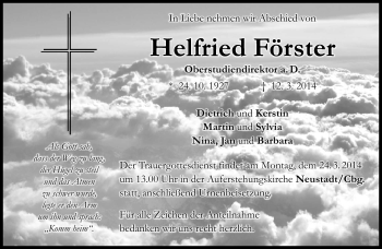 Traueranzeige von Helfried Förster von Neue Presse Coburg