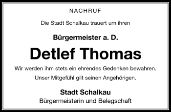 Traueranzeige von Detlef Thomas von Südthüringer Presse