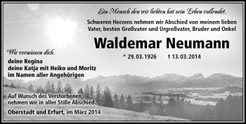 Traueranzeige von Waldemar Neumann von Südthüringer Presse