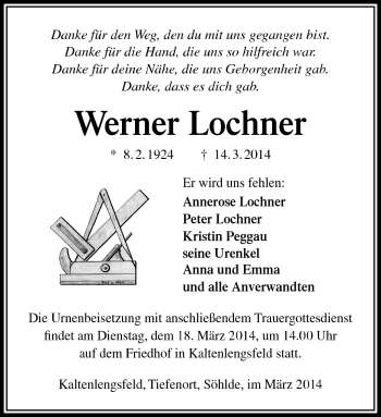 Traueranzeige von Werner Lochner von Südthüringer Presse