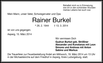 Traueranzeige von Rainer Burkel von Frankenpost