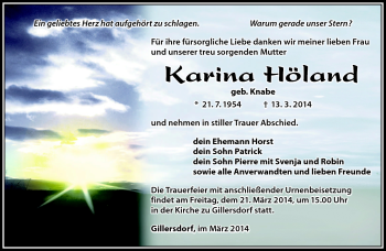 Traueranzeige von Karina Höland von Südthüringer Presse