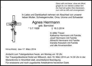 Traueranzeige von Agnes Herrmann von Neue Presse Coburg