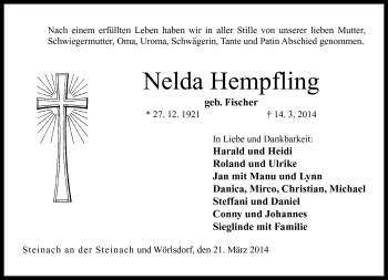 Traueranzeige von Nelda Hempfling von Neue Presse Coburg