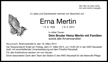 Traueranzeige von Erna Mertin von Neue Presse Coburg