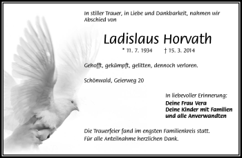 Traueranzeige von Ladislaus Horvath von Frankenpost