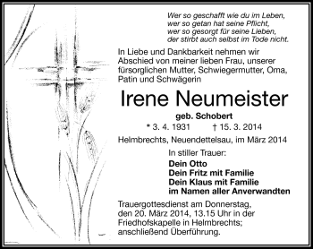 Traueranzeige von Irene Neumeister von Frankenpost
