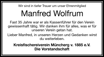 Traueranzeige von Manfred Wolfrum von Frankenpost