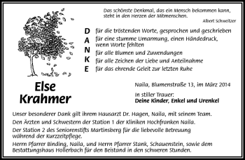 Traueranzeige von Else Krahmer von Frankenpost
