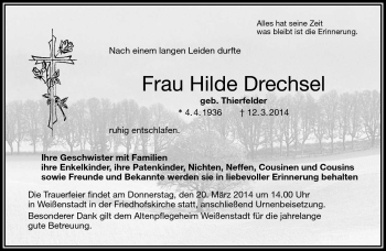 Traueranzeige von Hilde Drechsel von Frankenpost